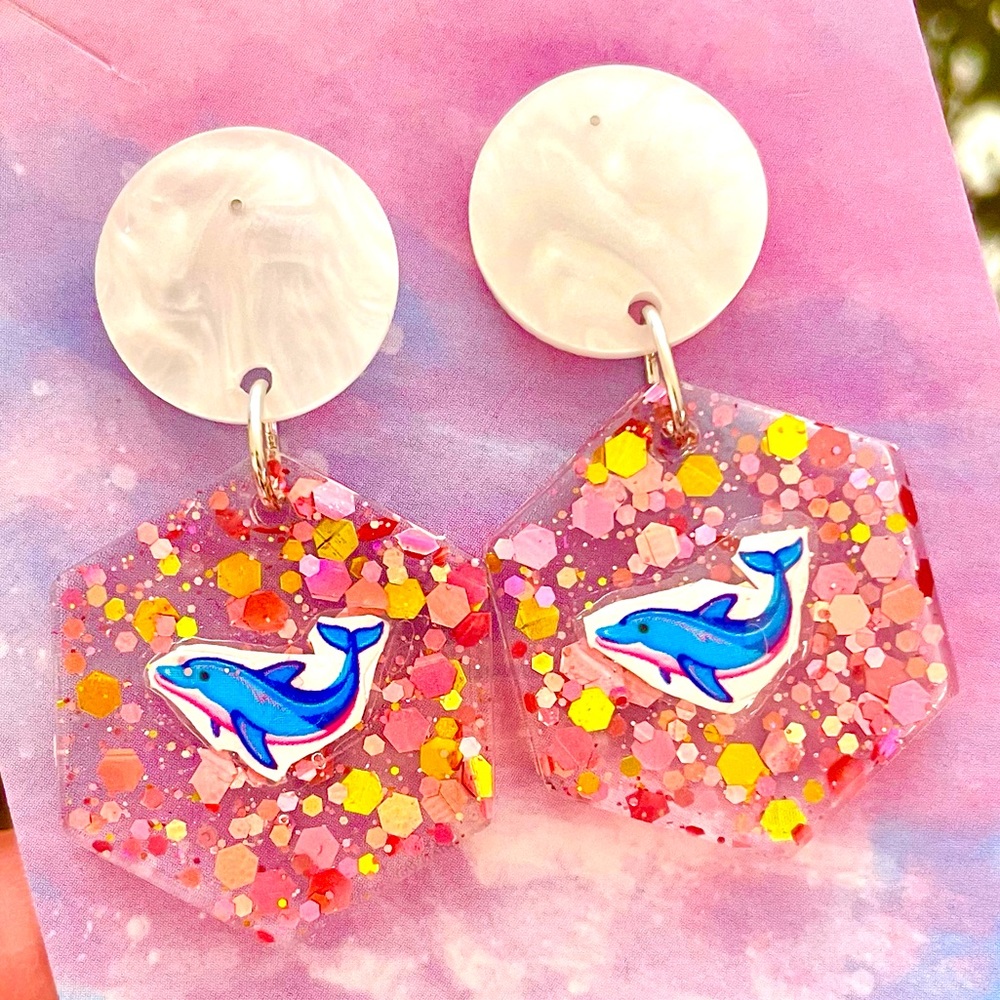 Vintage Dolphin Acrylic Earrings